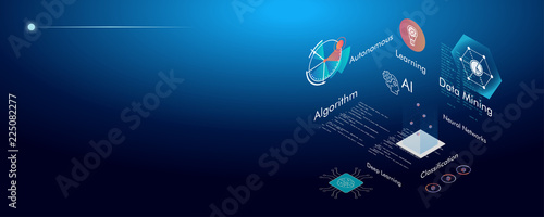Machine learning, Ai, Data mining, algorithm, algorithm, neural network, deep learning and autonomous Tableau sur Toile