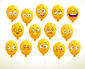 Canvas Print - Funny cartoon emoji balloons set. Yellow smiley faces.