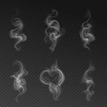Vector Set Of Realistic Transparent Smoke Effects - Cigarette Smoke, Coffe Or Hot Tea Steam