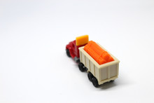 Isolated Red Toy Truck With White Background