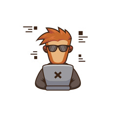 Monkey ape coder logo mascot. Monkey programmer in front of laptop writing code character illustration