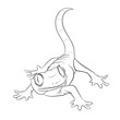 A small house pet gecko lizard. Also known as gekko, gekkon. Detailed realistic hand drawing. Monochrome binary black and white picture. Line art.