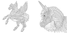 Coloring Pages With Fairytale Unicorn And Pegasus