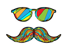 Man Glass And Mustache Colorful Image. Vector Illustration.