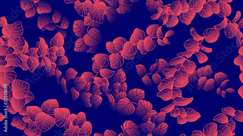 Floral seamless pattern, red and blue gradient of Silver Dollar Eucalyptus le...