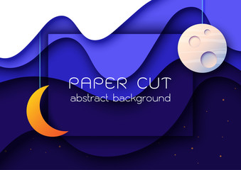 Aufkleber - Night sky scenery paper cut abstract background.Vector illustration.