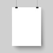 Blank white poster template. Affiche, paper sheet hanging on wall. Vector mockup