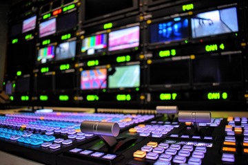 equipment in outside broadcasting van.