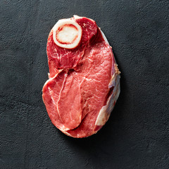 Poster - Piece fresh beef meat bone top view