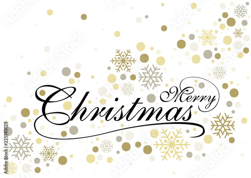 Merry Christmas with Gold Glittering Design with Dots and Snowflakes on White...
