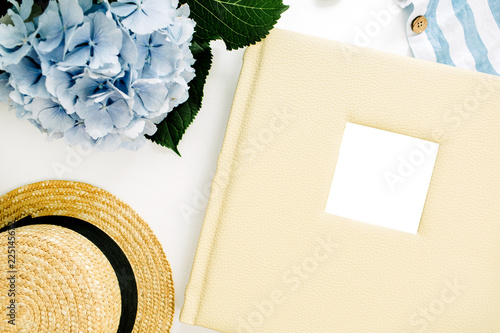 Family Wedding Photo Album Blue Hydrangea Flower Bouquet Striped