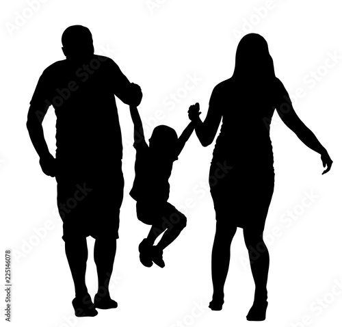 Happy Family Enjoying In Walking Vector Silhouette Illustration