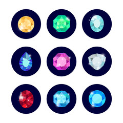 Wall Mural - Shine colorful diamond icons set in black curcles, vector illustration