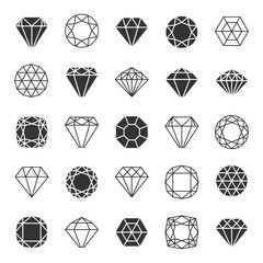 Wall Mural - Diamond or brilliants icons set. Line and silhouette diamonds vector collection