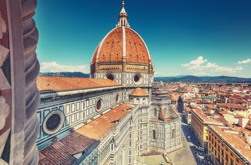 Santa Maria del Fiore cathedral in Florence, Italy in summer. View on the dome.