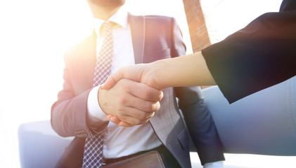 Canvas Print - Businessman shaking hands to seal a deal with his partner