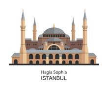 Hagia Sophia In Istanbul, Turkey. Highly Detailed Illustration.