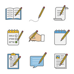 Sticker - Writing with pencil color icons set