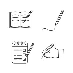 Sticker - Writing with pencil linear icons set