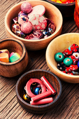 Wall Mural - Fashion beads in wooden bowls