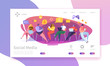 Social Media Services Landing Page. Marketing Communication Concept with Flat People Characters Website Template. Easy to edit and customize. Vector illustration