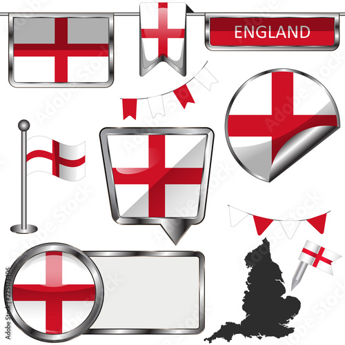 Fotografie, Obraz Glossy icons with flag of England, United Kingdom