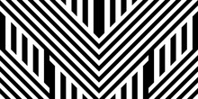 Seamless Pattern With Striped Black White Straight Lines And Diagonal Inclined Lines (zigzag, Chevron). Optical Illusion Effect, Op Art. Vector Vibrant Decorative Background, Texture.