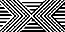 Seamless Pattern With Striped Black White Straight Lines And Diagonal Inclined Lines (zigzag, Chevron). Optical Illusion Effect, Op Art. Vector Vibrant Decorative Background, Texture.