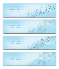 Wall Mural - set of scientific and technological vector banners. abstract background with molecular structures.