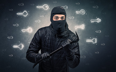 Wall Mural - Burglar standing with tools in his hand.