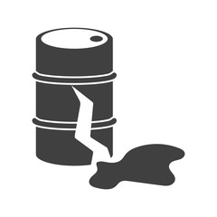 Wall Mural - Icon of a cracked barrel with leaked contents. Vector on white background.
