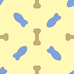 Wall Mural - seamless pattern with bones and fishes. multicolored vector on a yellow background. it can be cut al