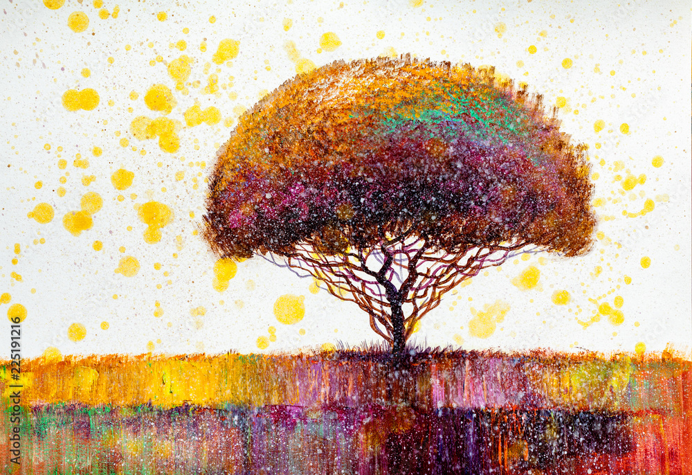 Tree, oil painting, artistic background - obrazy, fototapety, plakaty 