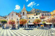 San Giuseppe Church At IX Aprile Square In Taormina. Sicily, Italy