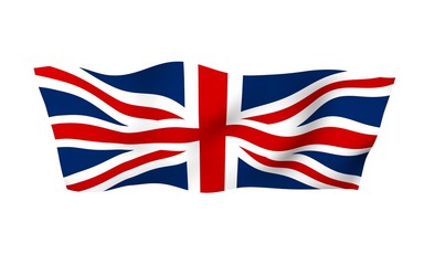 Waving flag of the Great Britain. British flag. United Kingdom of Great Britain and Northern Ireland. State symbol of the UK. 3D illustration