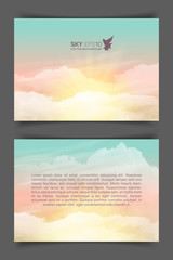 Wall Mural - two-sided horizontal flyer of a4 format with realistic turquoise-yellow sky and cumulus clouds. the 