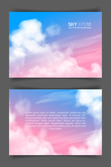 Wall Mural - two-sided horizontal flyer of a4 format with realistic pink-blue sky and clouds. the image can be us