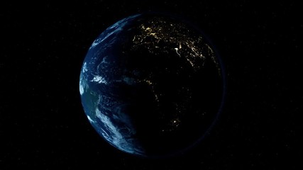 Wall Mural - A view of the Earth from outer space/3D Rendering rotating planet Earth with a sun-baked side and a dark side with the lights of cities. Some elements of the image provided by NASA