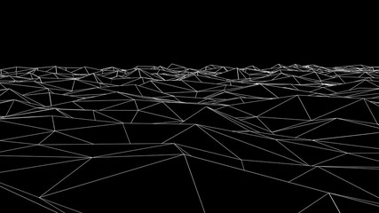 Poster - Abstract wireframe landscape. Abstract mesh landscapes. Polygonal mountains. 3D illustration.