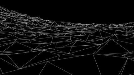 Poster - Abstract wireframe landscape. Abstract mesh landscapes. Polygonal mountains. 3D illustration.