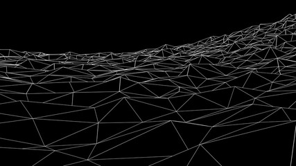 Poster - Abstract wireframe landscape. Abstract mesh landscapes. Polygonal mountains. 3D illustration.