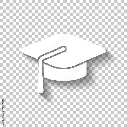 Graduation cap. Education icon. White icon with shadow on transp - Buy