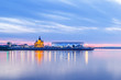 Cathedral and stadium on the Nizhny Novgorod arrow with reflection