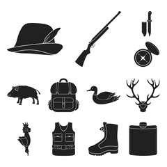 Wall Mural - Hunting and trophy black icons in set collection for design. Hunting and equipment vector symbol stock web illustration.