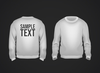 Gray men's sweatshirt template with sample text front and back view. Hoodie for branding or advertising.