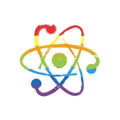 scientific atom symbol, logo, simple icon. drawing sign with lgbt style, seven colors of rainbow (re