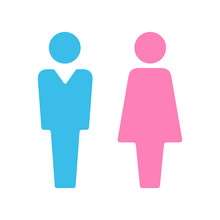 Vector Male And Female Icon Set. Gentleman And Lady Toilet Sign. Man And Woman User Avatar. Flat Design Style.