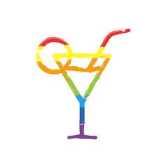 Wall Mural - Coctail glass. Simple linear icon with thin outline. Drawing sign with LGBT style, seven colors of rainbow (red, orange, yellow, green, blue, indigo, violet