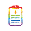 tablet, medical document. Drawing sign with LGBT style, seven colors of rainbow (red, orange, yellow, green, blue, indigo, violet