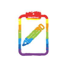 Tablet, Paper And Pencil. Drawing Sign With LGBT Style, Seven Colors Of Rainbow (red, Orange, Yellow, Green, Blue, Indigo, Violet